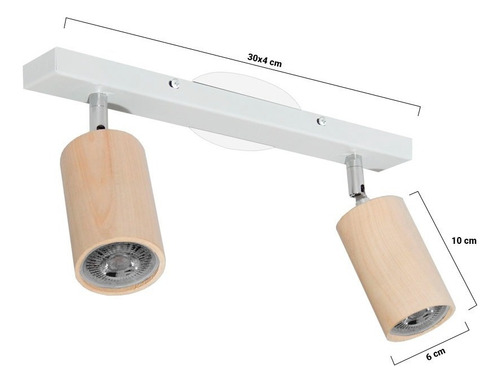 Aplique Techo 2 Luces Cabezal Madera Riel 40 Cm Lampara Led Color Blanco Gioluce 3894-2-BL/NE