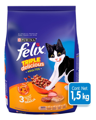 Alimento Gato Felix Triple Delicious Granja 1.5kg Purina