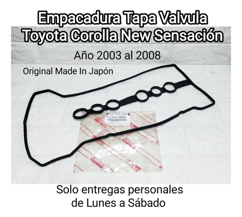 Empacadura Tapa Valvula Toyota Corolla 1.6/1.8 New Sensación