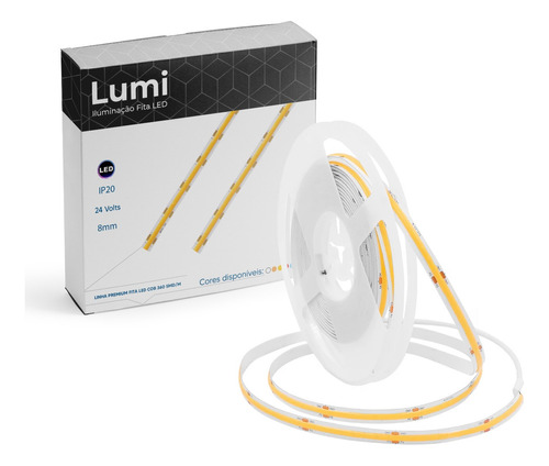 Luminario De Fita Super Micro Led Cob 5m 45w/m 24v Ip20 Alto De Brilho Branco Quente Lumi 1ª Linha