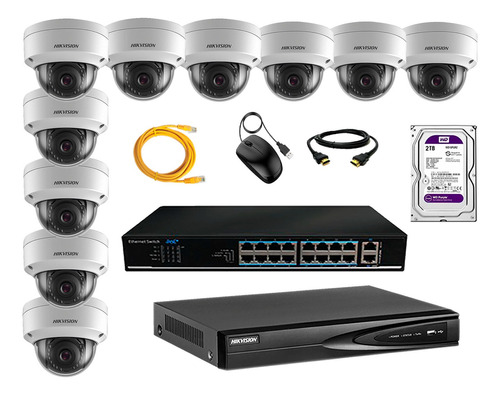 Camara Seguridad Ip Interior Kit 10 Hikvision Disco 2tb Wdpu