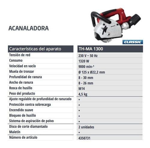 Amoladora Acanaladora Muros Einhell Th-ma 1300w 2 Discos 125