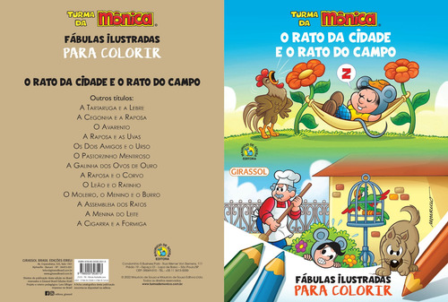 Turma da Mônica - Fábulas Ilustradas para Colorir - O Rato da Cidade e o Rato do Campo, de de Sousa, Mauricio. Editorial Girassol Brasil Edições EIRELI, capa mole em português, 2022