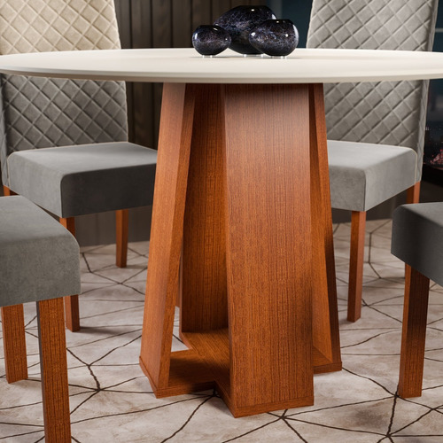 Conjunto Sala De Jantar 1 Mesa Redonda Com 4 Cadeiras Wt