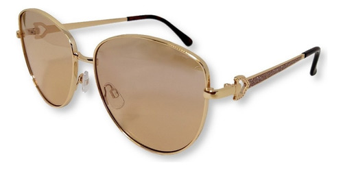 Óculos De Sol Yacht Sport Londres Redondo Cor Dourado Armação Dourado Lente Preto Desenho Dourado