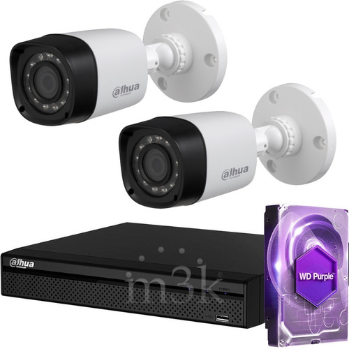 Kit Seguridad Dahua Dvr 4 + Disco + 2 Camaras Exterior 2mp