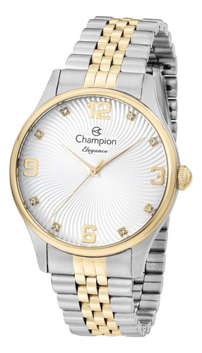 Relogio Champion Feminino Dourado Prata Grande Misto Bicolor
