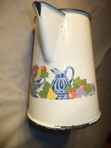 Antigua Y Decorada Jarra Cafetera De Peltre Blanco (Usado)