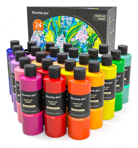 Juego De 24 Botellas De Pintura Acrílica 250 Ml Colores Vivo