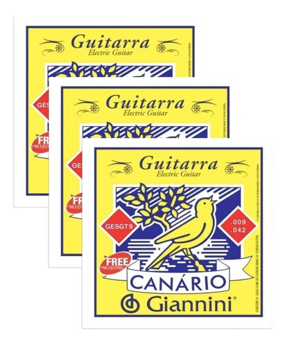 Kit 3 Encordoamento Guitarra Giannini Canario 009 Mi Extra