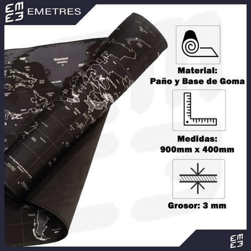 Imagen 2 de 4 de Mouse Pad Gamer Mapa De Mundo 90x40cm