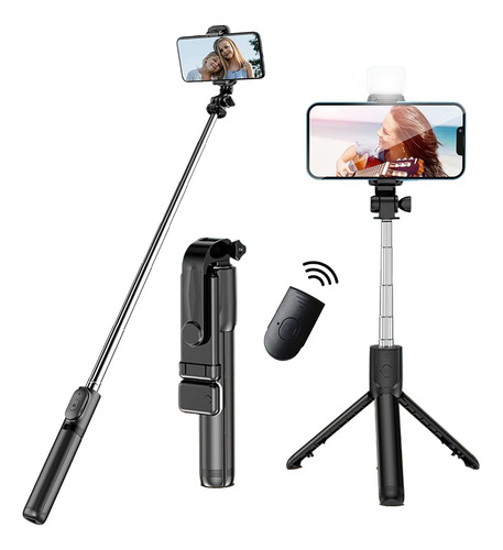 Tripie Celular Selfies Stick Con Control Bluetooth 2 Luces