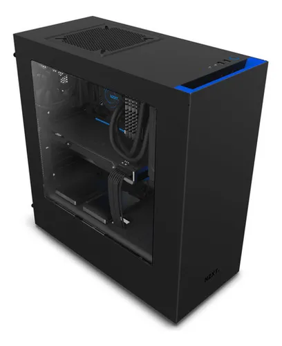 Gabinete para jugadores Nzxt S340, vidrio templado negro-azul, color negro/azul