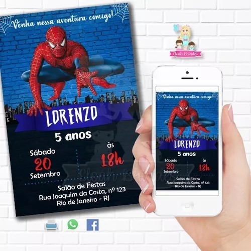 Convite Homem Aranha Digital Online Virtual Festa Whatsapp