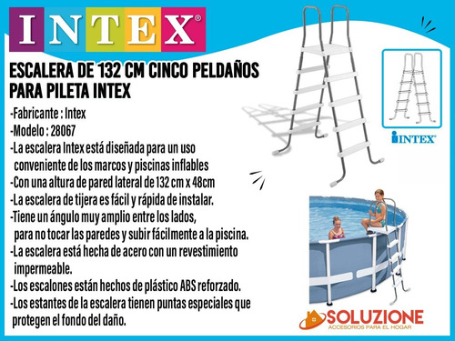 Escalera Para Pileta Intex 132 X 48cm Acero Inoxidable Y Pvc