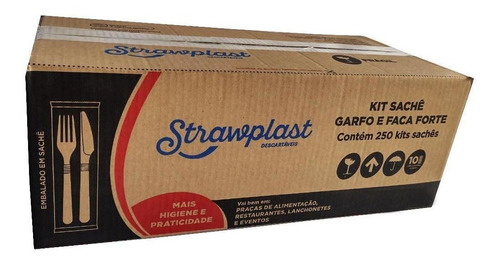 250 Kit Garfo E Faca Sachê Refeição Reforçado - Strawplast
