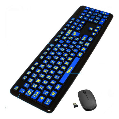 Teclado Mouse Sem Fio Braille Ampliado Adaptado Alto Contras