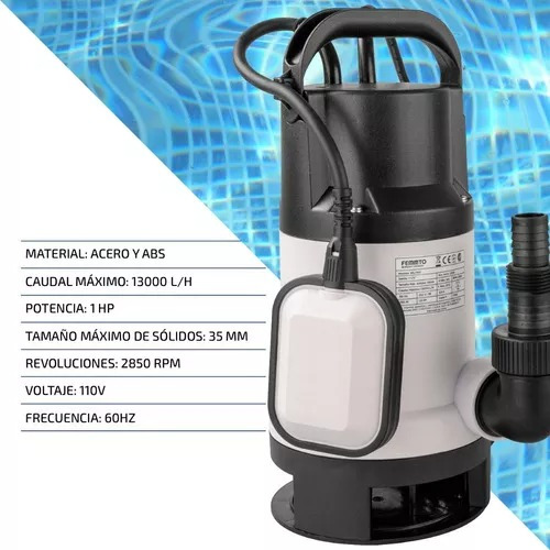 Bomba Sumergible Desagote Agua Sucia 1 Hp 13000 L/h 110v