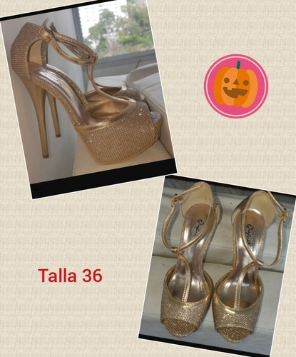 Tacones Dorados Talla 36 Marca Qupid