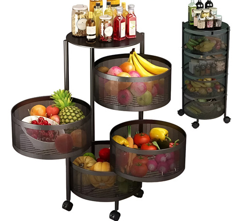 Carro Organizador De Cocina Metal Con 4 Estantes Redondo