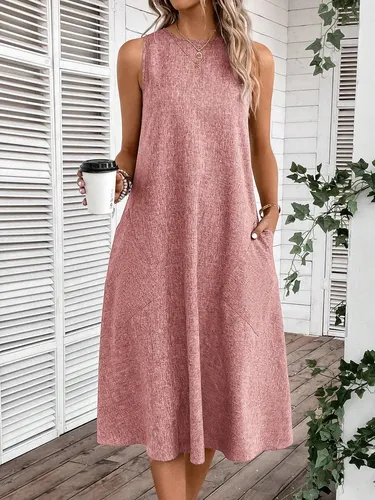 Vestidos Midi De Linho Modernos De Alça Larga Sem Mangas