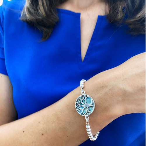 Imagen 6 de 10 de Pulsera Plata 925 Árbol De La Vida Concha De Abulón Agálea