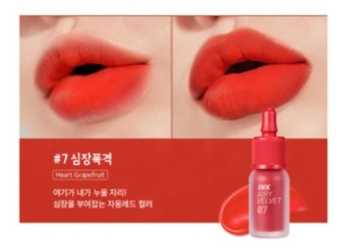 Peripera Labial Ink Airy Velvet Heart Grapefruit 07 Acabado Mate Color Rojo