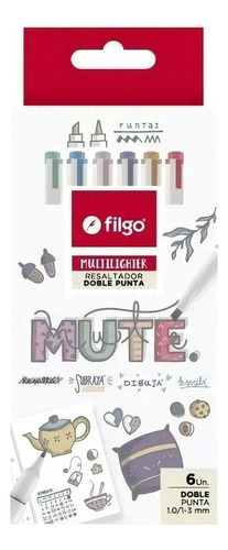 Resaltadores Doble Punta Multilighter Mute X6 Unidades Filgo