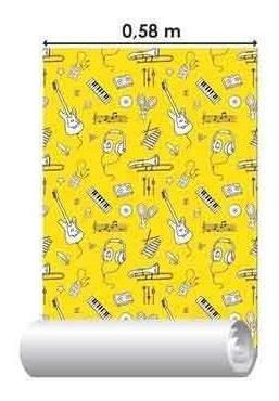 Imagem 2 de 3 de Papel De Parede Adesivo Música Amarelo 308245283 0,58x2,5m