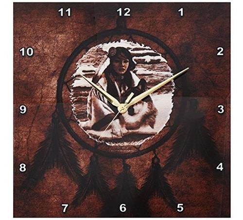 3drose Dpp ******* Reloj De Pared Marrón Lobo Nativo America