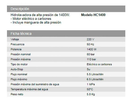 Imagen 4 de 6 de Daihatsu | Hidrolavadora | Hc1400 | 1400w | 110 Bar | 220v