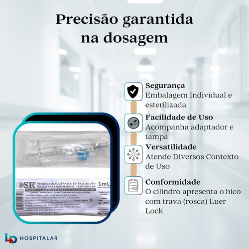 Seringa Cristal 1ml Zero Resíduo Luer Lock Policarbonato 10