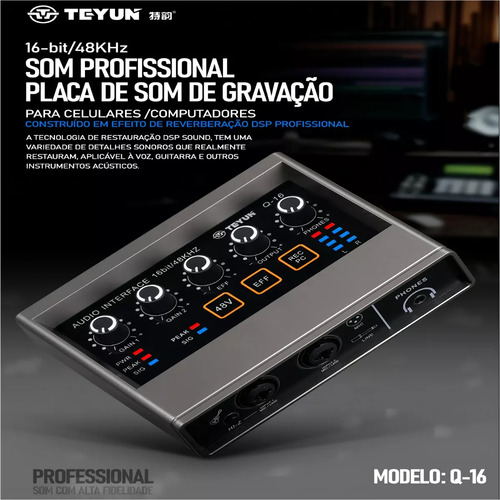 Usb2.0 Interface De Áudio Q-16 Placa De Som Versão 2025