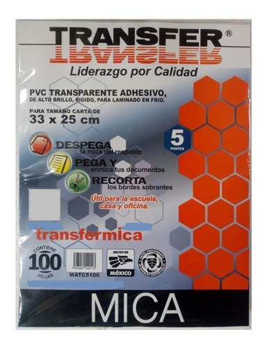 Mica Adhesiva Carta 100 Pz Transfer