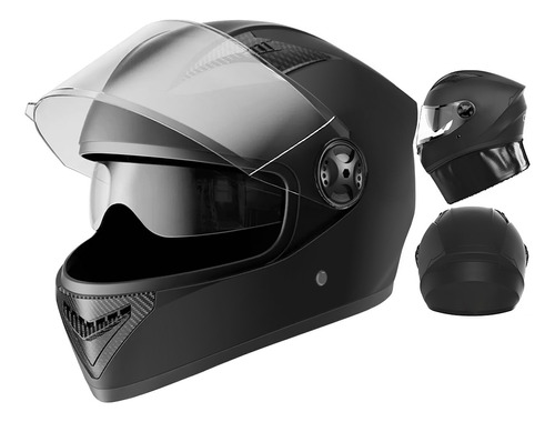 Casco Moto Abatible Half Anti Niebla Espejo Doble Sleek Nego