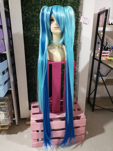 Peluca De Coletas Azul Cielo Y Degradado Oscuro Hatsune Miku Tamaño De La Base Unitalla