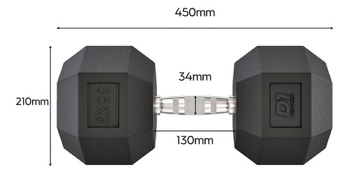 Halter Dumbbell Sextavado Emborrachado Cromado 35kg