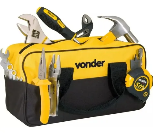 Bolsa Maleta Ferramentas em Lona com 8 Divisões Externas Preto/Amarelo Vonder