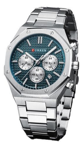 Reloj Curren 8440 Acero Inoxidable  Plateado Fondo Azul