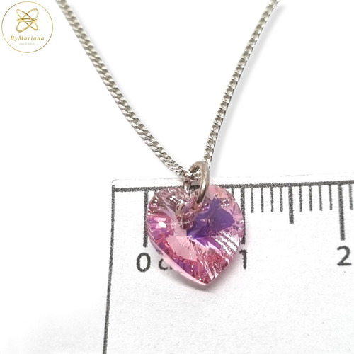 Imagen 7 de 8 de Cadena Plata + Dije Corazon Cristal Swa Rosa 10 Mm