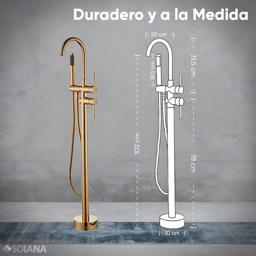 Solana Kit Bañera Estilo Vintage 150x75x75 Cm De Acrilico Solido Blanco Con Grifo Independiente Cuello Cisne Color Dorado / Bañera Ovalada Slim Blanca Con Patas De Acero