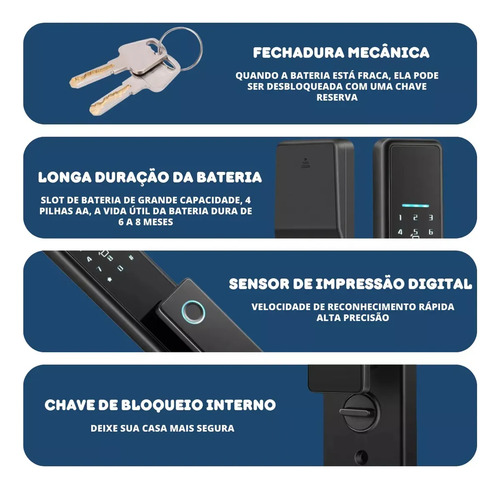 Fechadura Touch Smart Wifi Biométrica App Tuya Português Voz