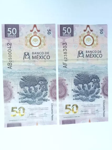 2 De50 Pesos, Ab Y Af, 2 Monedas 20 Pesos Y 1 Moneda 5 Pesos
