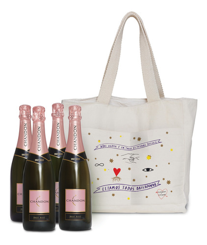 Kit 4un Espumante Chandon Brut Rose 750ml + 1un Ecobag