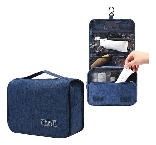 Necessaire Masculina Feminina Grande Viagem Cabide Divisória Cor Azul