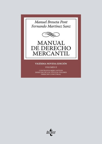 Manual De Derecho Mercantil, De Broseta Pont, Manuel. Editorial Tecnos, Tapa Blanda En Español