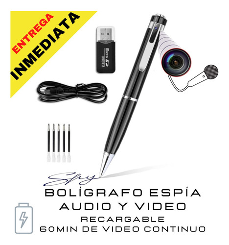 Camara Espia Boligrafo Real Audio Video 1080p Microfono