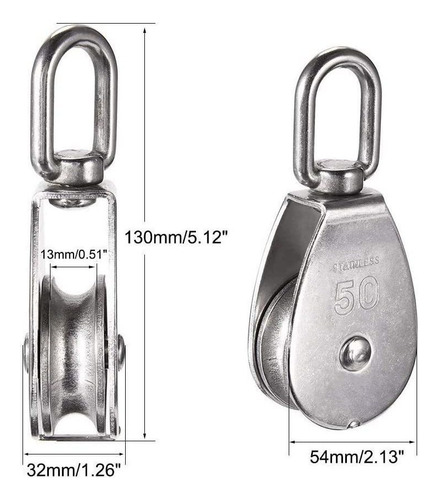 Z 2 Piezas M50 Bloque De Polea Simple Acero Inoxidable 400kg