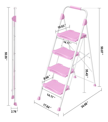 Escalera De 4 Escalones, Taburete Resistente Con Pasamanos,
