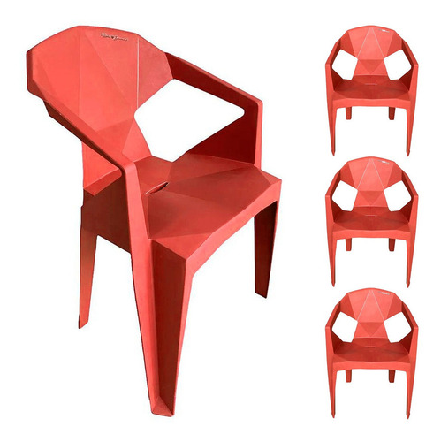 Kit 4 Cadeira Poltrona Plástica Diamond Futurista Az/vm/am Cor Vermelho